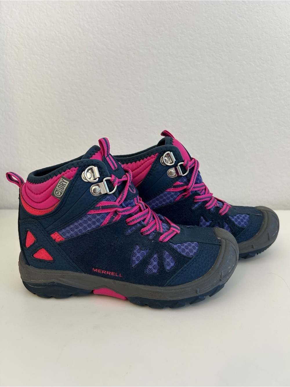 Merrell Capra Girls' Trail Mid Waterproof Hiking Boots Navy and Pink, Size 11c